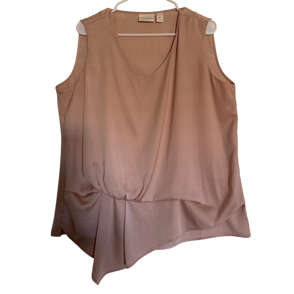 Chicos Blush Pink V-Neck Sleeveless Draped Knot Blouse Top Size 3 XL